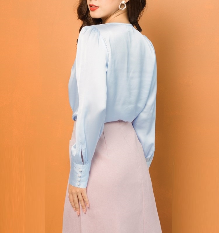 Women's 4-button long-sleeved silk satin shirt