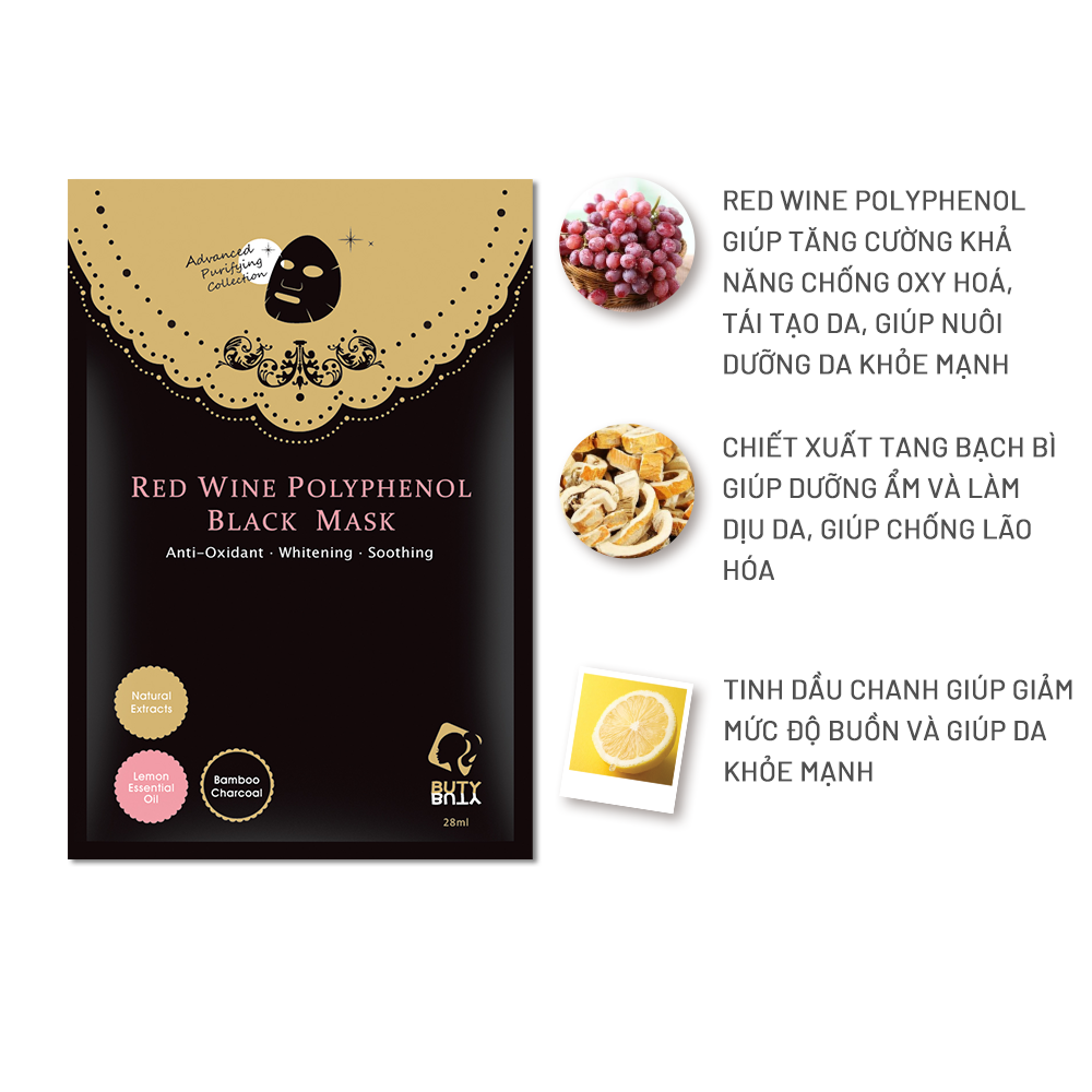 Bộ 5 miếng mặt nạ đen BUTYBUTY Red Wine Polyphenol 28ml