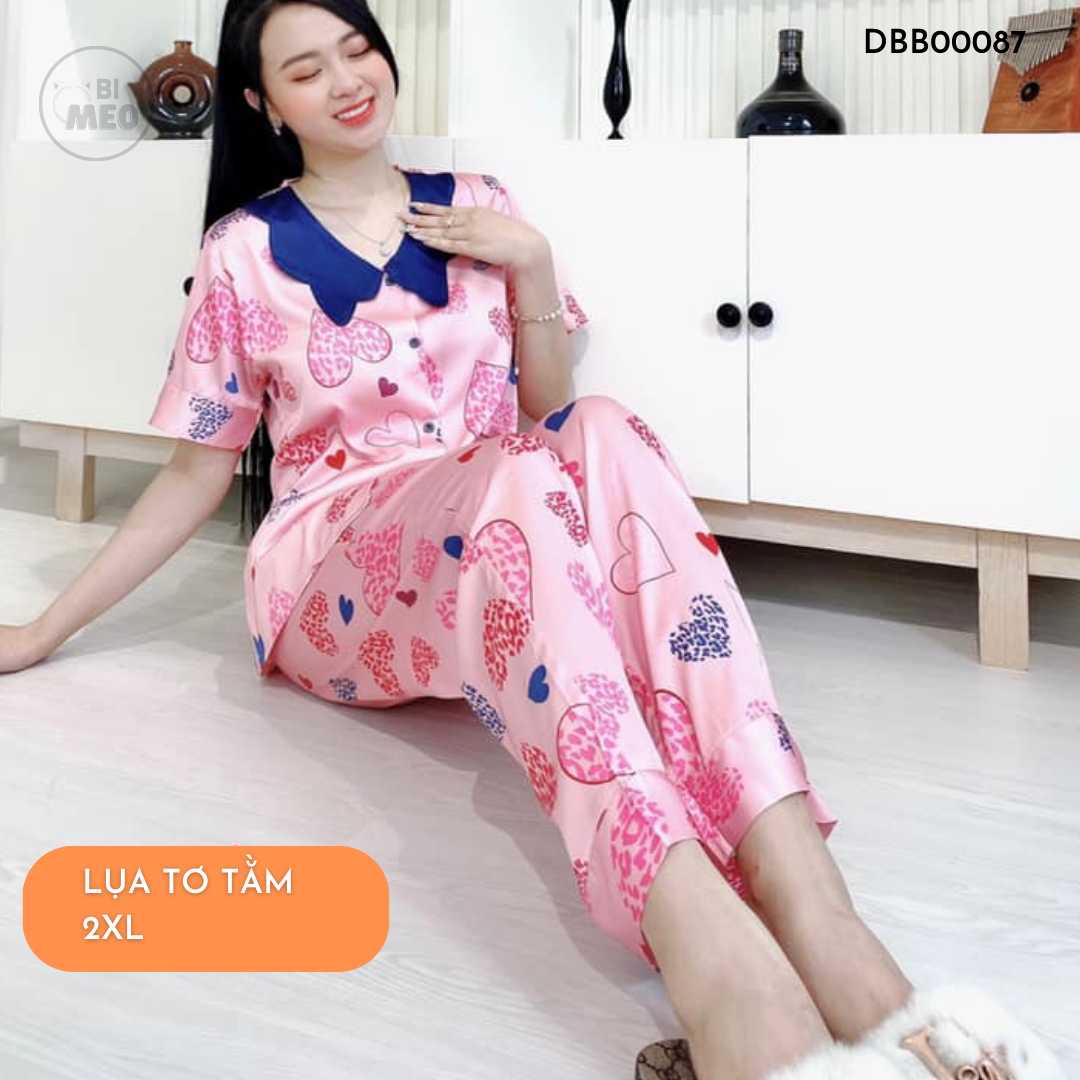 [SIZE 55-75KG] Đồ ngủ nữ pijama - Lụa tơ tằm kiểu quần dài  - DBB00088