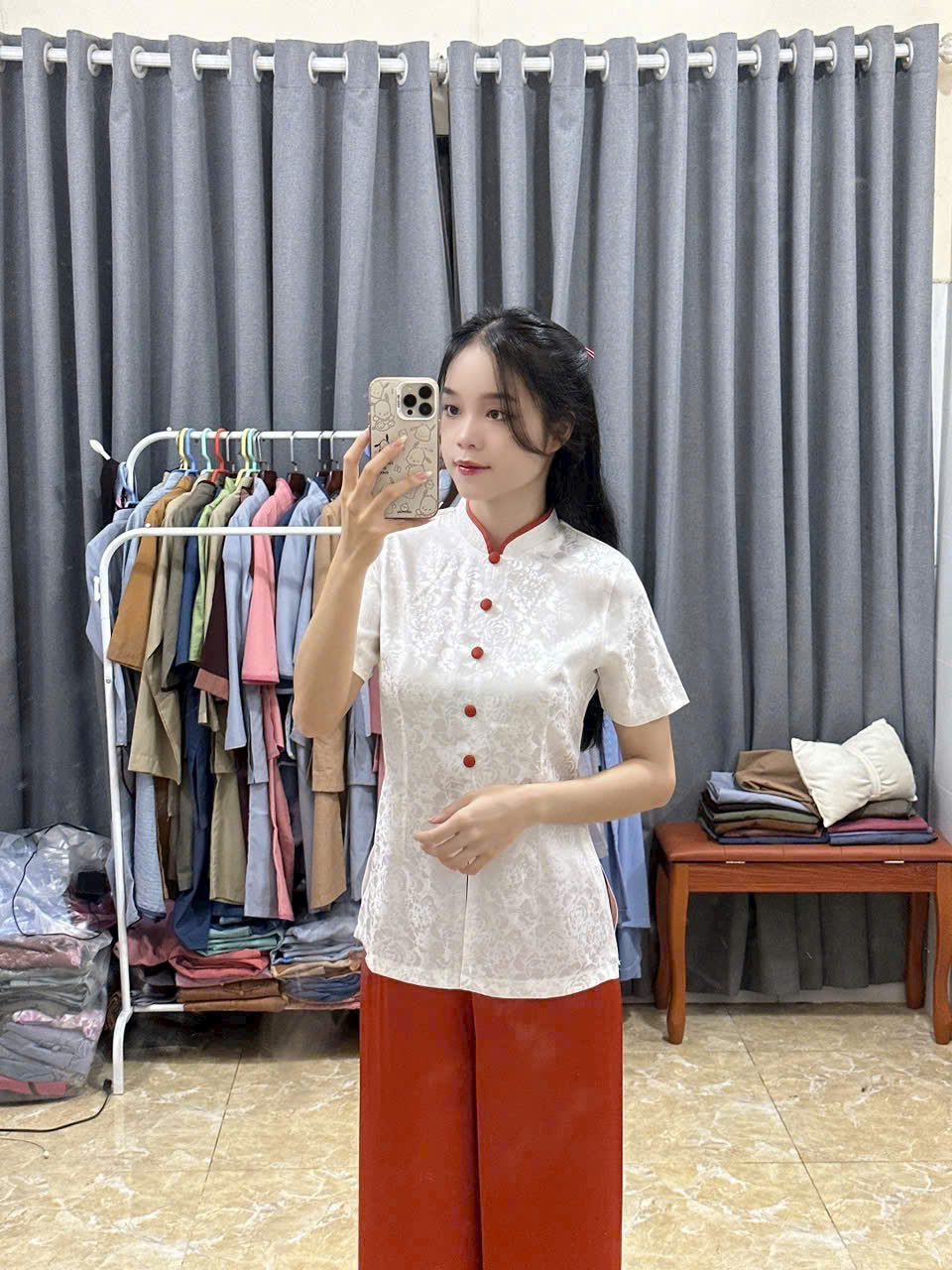 Đồ Lam Đi Chùa # Lụa Hoa Tay Phồng# Quần Áo Nữ