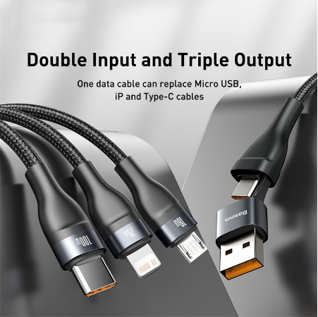 Cáp sạc và truyền data 3 đầu Baseus Flash Series 100W CA2T3 USB/TypeC to Micro/Lightning/TypeC (3 màu tùy chọn)
