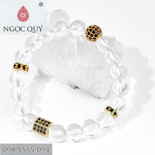 Vòng Tay Thạch Anh Trắng Phối Charm Bạc