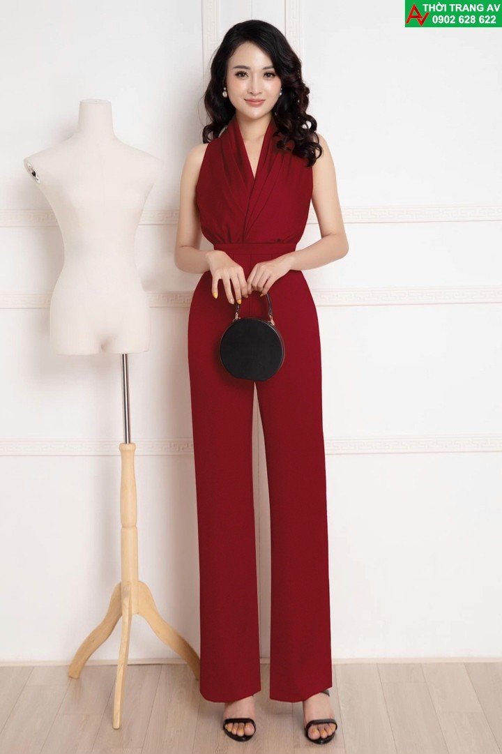 Jmpsuit cổ v xếp ly jany sang trọng phong cách hàn quốc cực hot