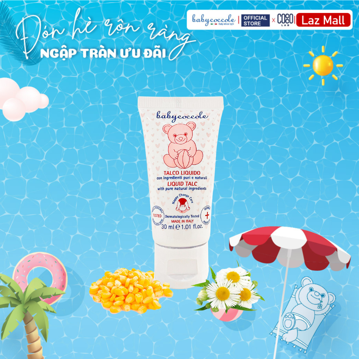 Phấn Rôm Nước Babycoccole 0M+ 30ml với Tinh Bột Bắp