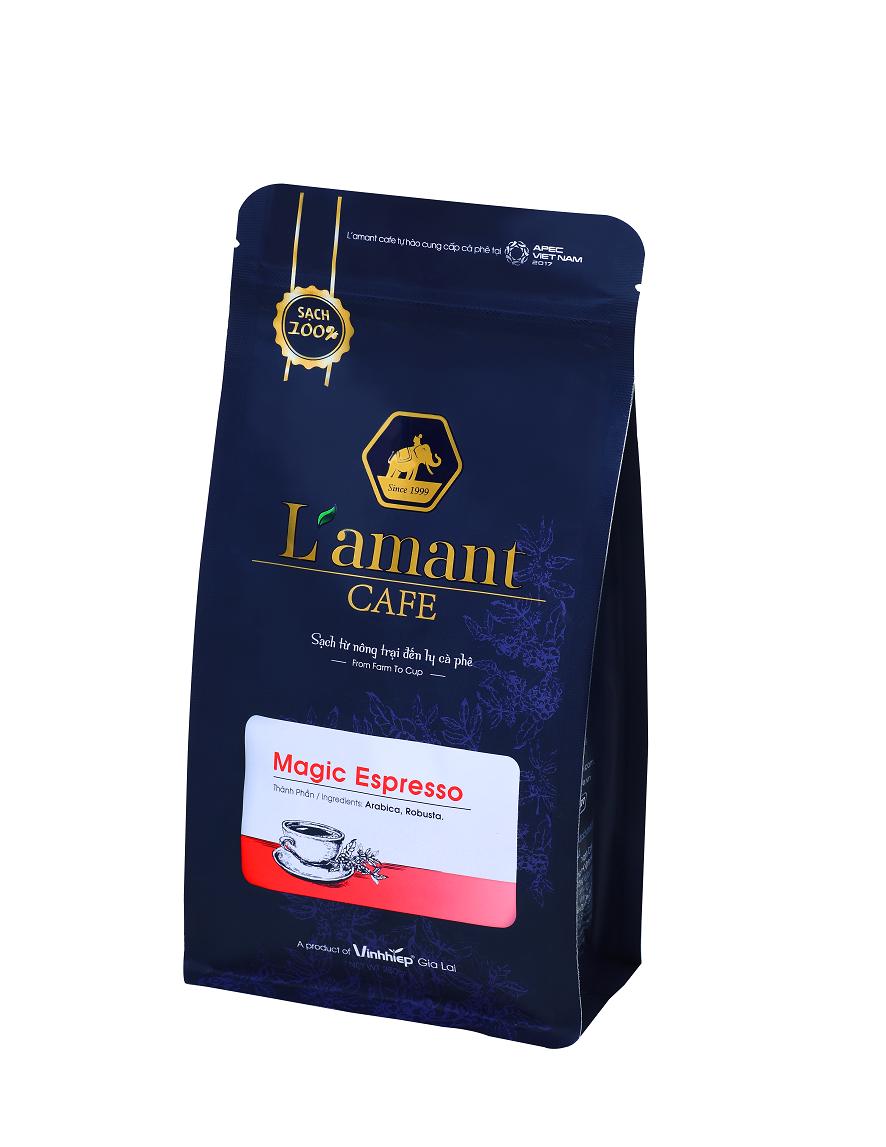 Cà Phê Hạt Rang L’amant Magic Espresso – Tối ưu cho pha máy – Blend Arabica & Robusta – Gói 250g
