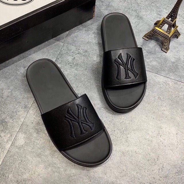 dép nam quai da đế cao su đúc thêu chữ ny đen