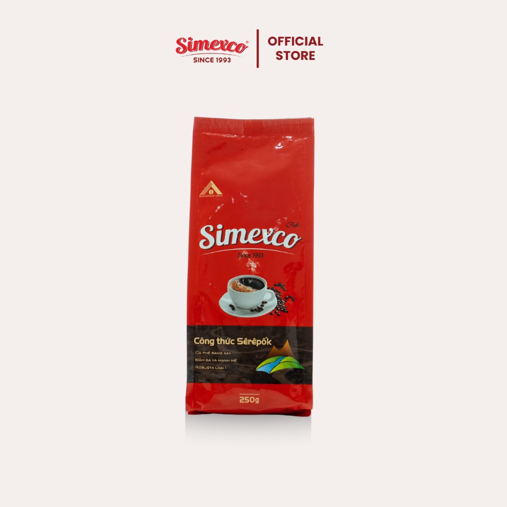 Cà phê rang mộc Simexco pha phin, pha máy Robusta CLC + culi honey - công thức Serepok (túi đỏ 250g)
