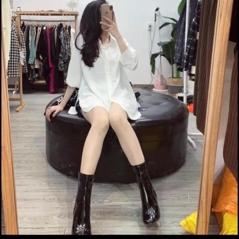 Váy Sơ Mi Trắng Dáng Suông Dài Đuôi Tôm