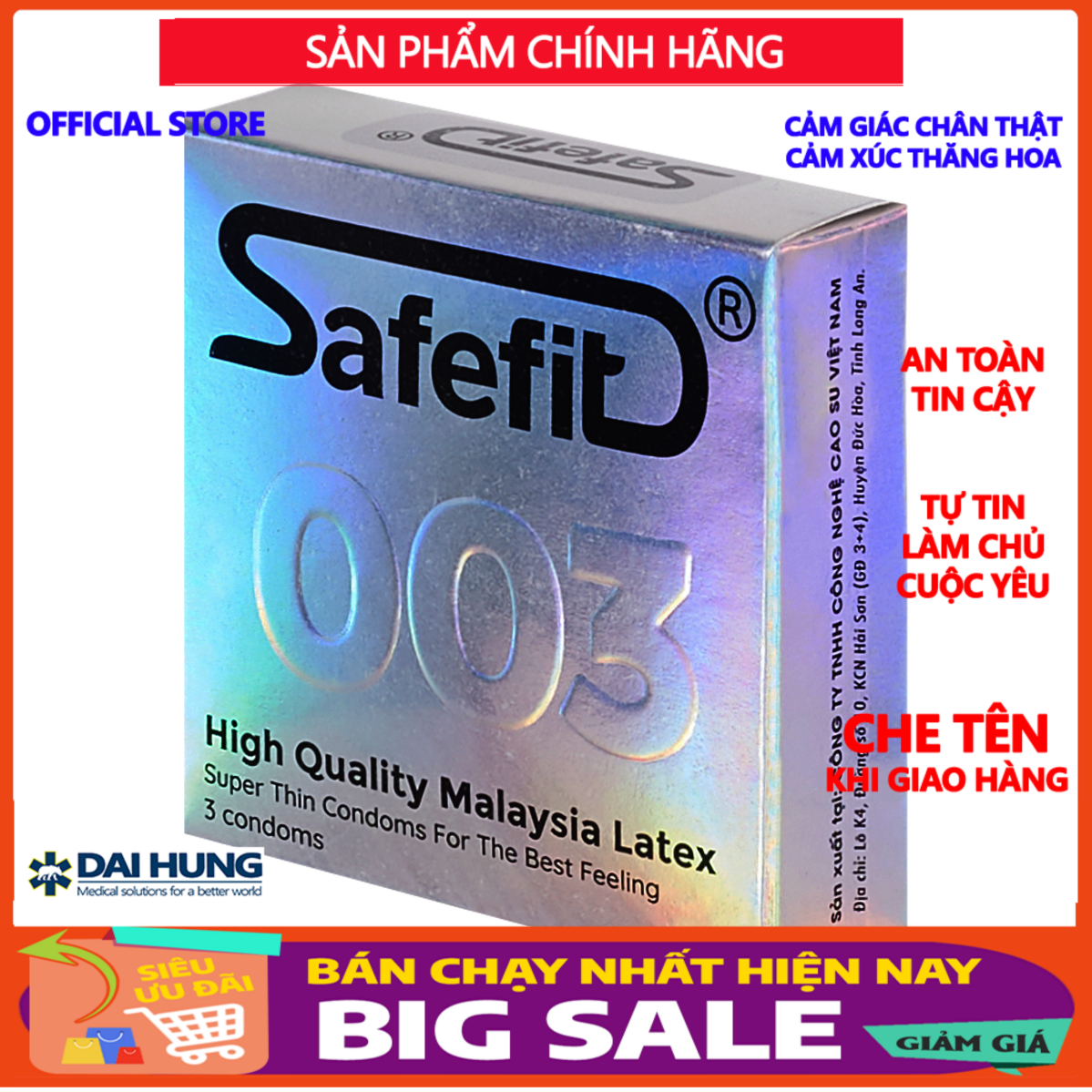[Mua 1 tặng 1] Bao cao su CỰC SIÊU MỎNG Safefit 003 mỏng chỉ 0.029mm - 12 chiếc + TẶNG 3 chiếc
