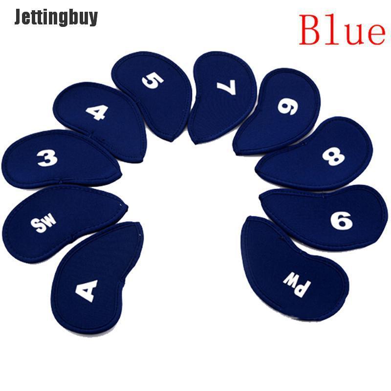 Jettingbuy 10pcs Neoprene Golf Club Putter Head Cover Wedge Iron Protective Headcovers Set