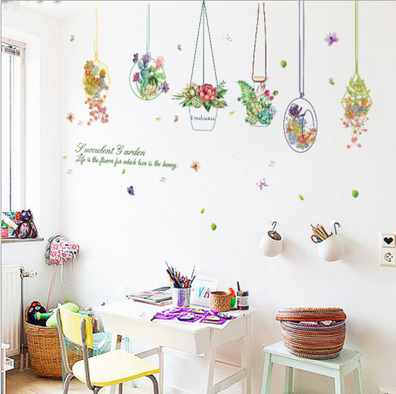 Decal dán tường Giỏ hoa phòng khách GNN120