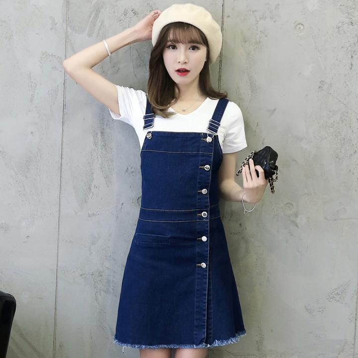 [HCM]Đầm Yếm Jean Nữ Nút Dọc Thời Trang