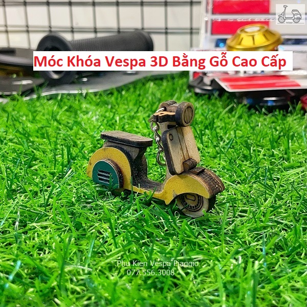 Móc Khóa Vespa 3D 2D Bằng Gỗ Cao Cấp