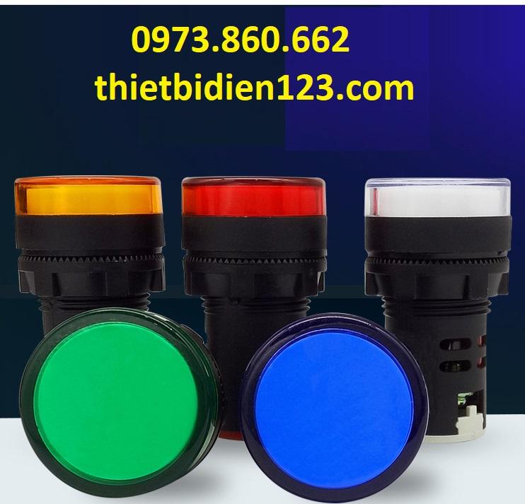 Combo 10 Đèn LED tín hiệu phi 22mm, Đèn báo pha vàng xanh đỏ lắp tủ điện
