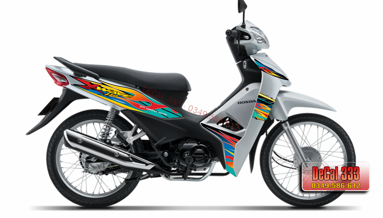Tem Rời WAVE ALPHA 110 LỬA XANH LỤC ĐỎ VÀNG GP 831132 (Tem chế 3 lớp chống phai màu)