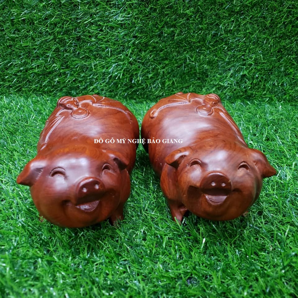 Tượng con lợn gỗ hương ta Tượng con heo phong thủy 15x9x9cm