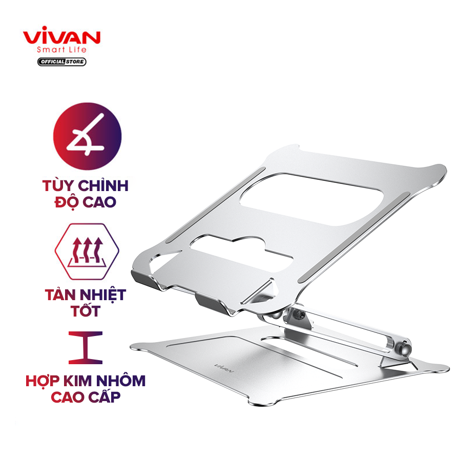 Giá đỡ laptop/máy tính bảng vivan vls01 hợp kim nhôm cao cấp tăng giảm chiều cao có khe tản nhiệt