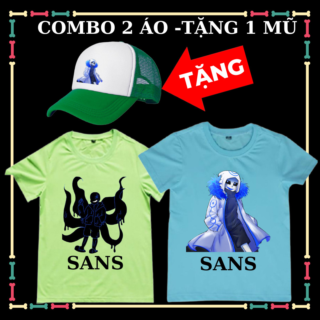 Combo 2 áo cộc tay trẻ em Sans Undertale Error 404 Error 505 Tặng kèm Mũ lưỡi trai Sans.