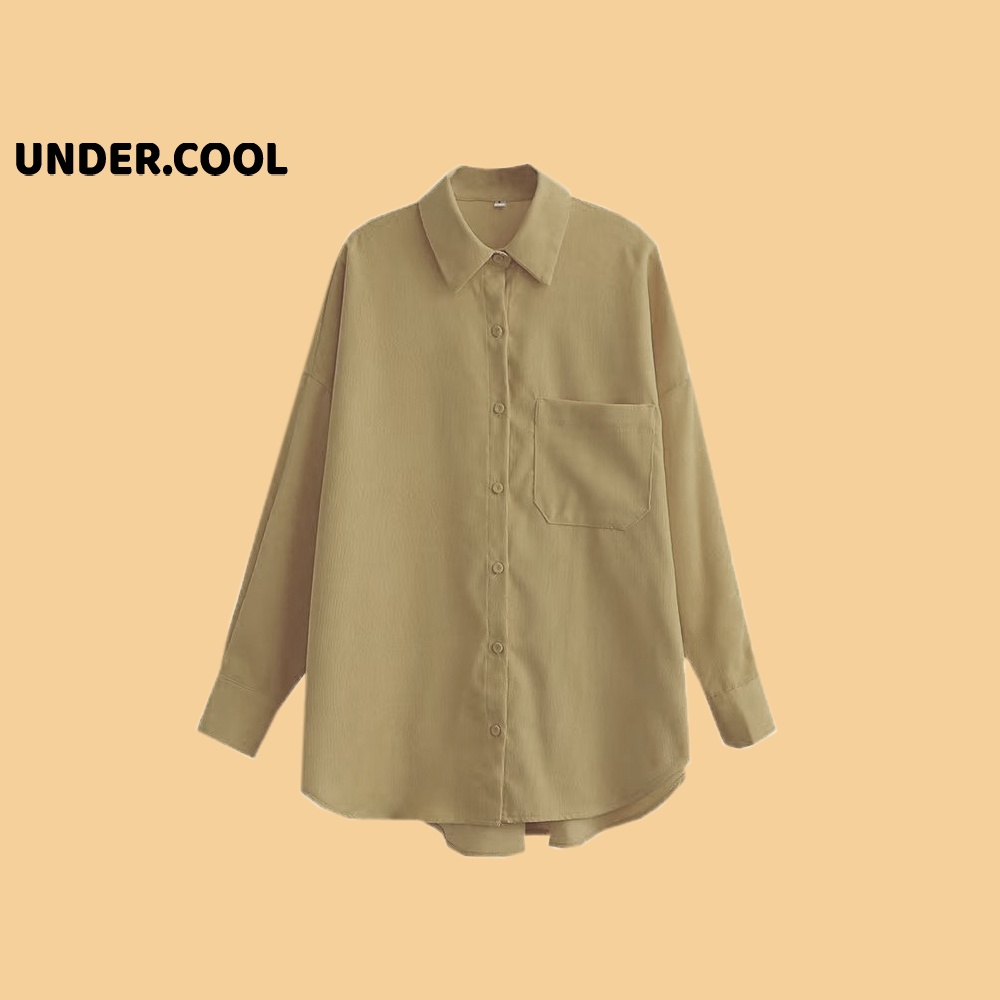 Áo Sơ Mi nữ basic trắng đen xanh cốm be UNDERCOOL Chất Lụa Hàn Form Rộng Dài Tay Vintage đi học đi làm