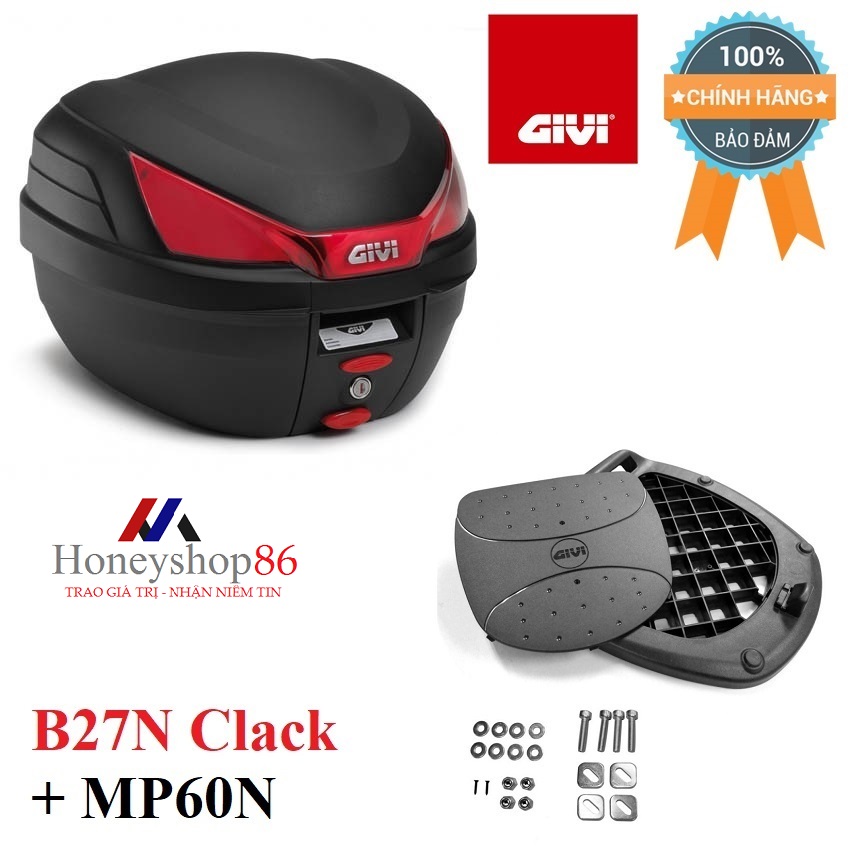 Thùng đựng đồ xe máy givi b27n clack 27l monolock system technology tặng kèm đế đệm honeyshop86