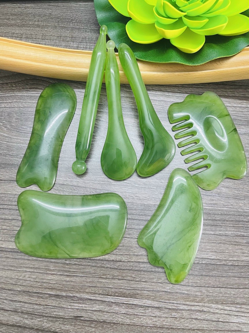 Bộ ngọc dưỡng sinh 7 món, ngọc cạo gió bấm huyệt massage dưỡng sinh