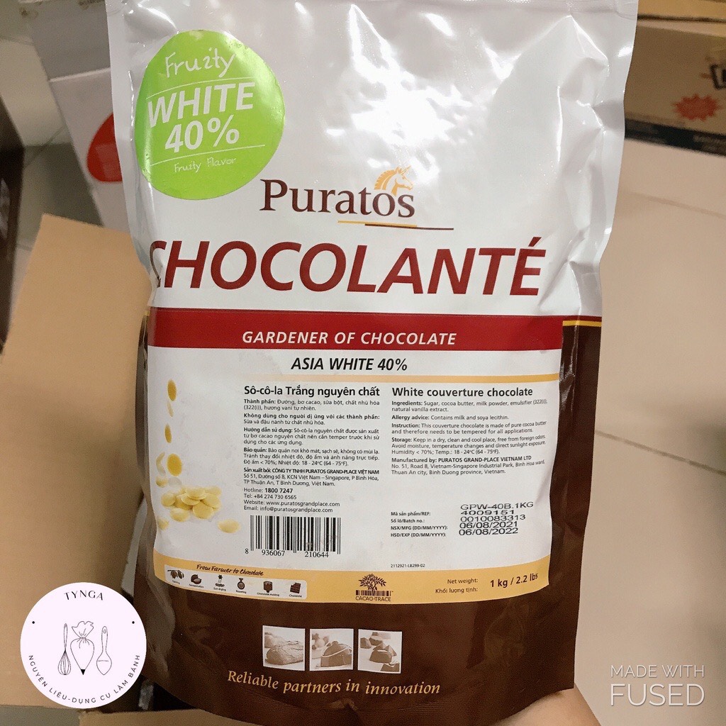 Socola nút trắng Puratos 40% bịch 1kg