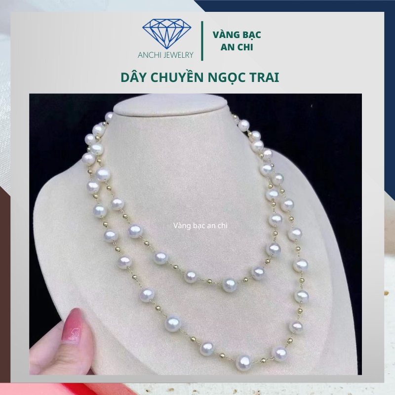 Dây chuyền ngọc trai dáng dài bạc mạ vàng mẫu trẻ trung