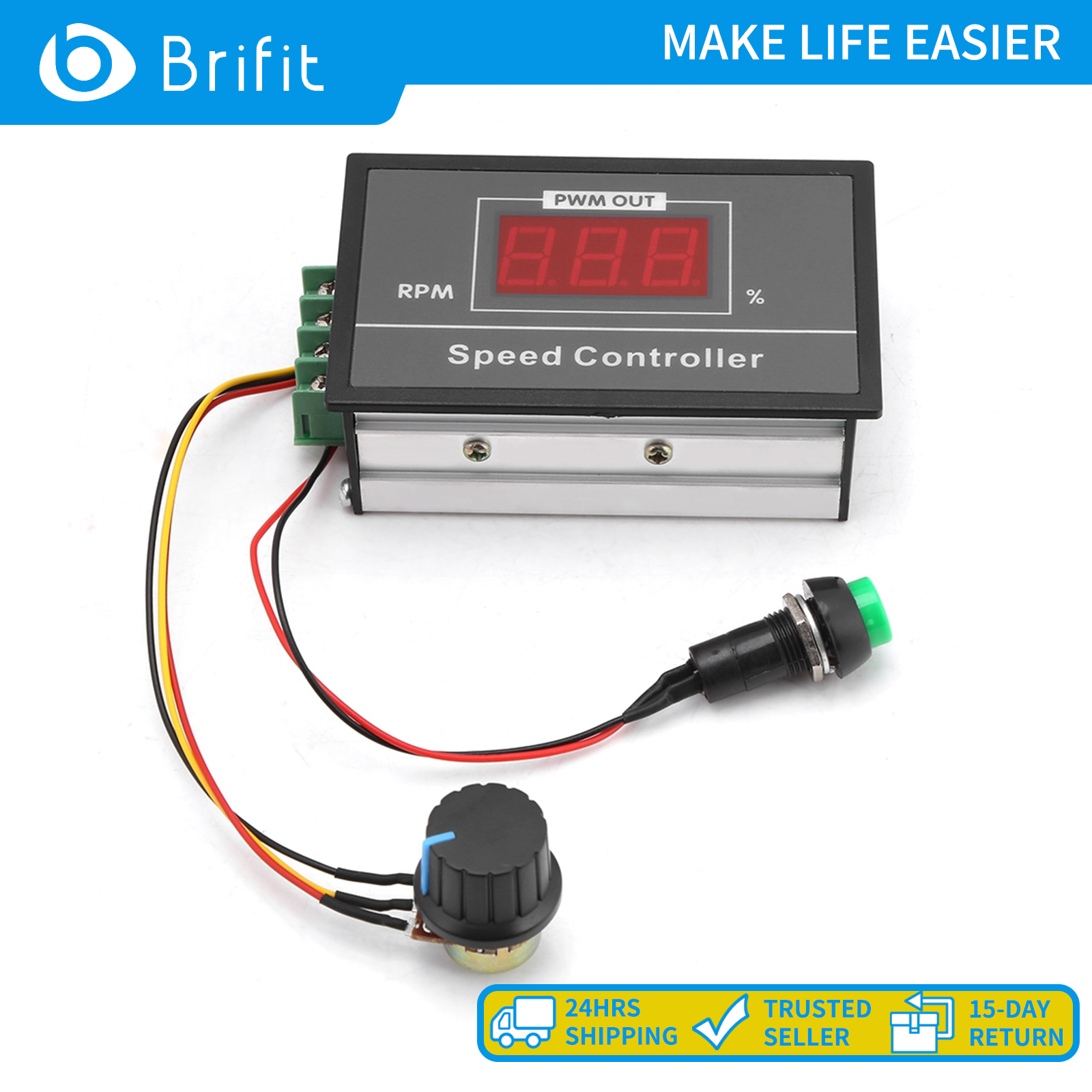 Brifit 6V / 12V / 24V / 48V Màn hình kỹ thuật số Pwm Dc Bộ điều khiển tốc độ động cơ 30A Bộ điều khiển chuyển đổi tốc độ vô hạn với công tắc khởi động / dừng và chiết áp điều khiển tốc độ