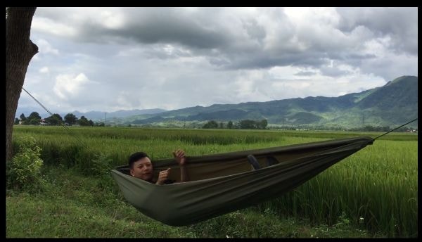 Combo Võng dù xanh 1 lớp + Dây dù 16m