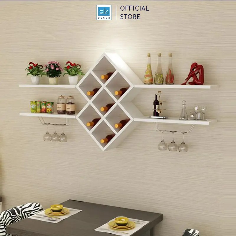 Kệ Vang Treo Tường Giấu Chân Đơn Giản SIB DECOR (Gồm 02 Giá Treo Ly) KR09