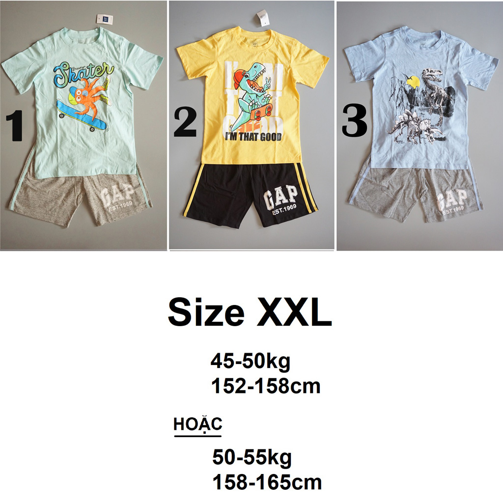 Đồ bộ bé trai size nhỡ trung đại ngắn tay, quần short đùi GAP, Old Navy thun cotton xuất dư mỏng, mát, thấm hút tốt