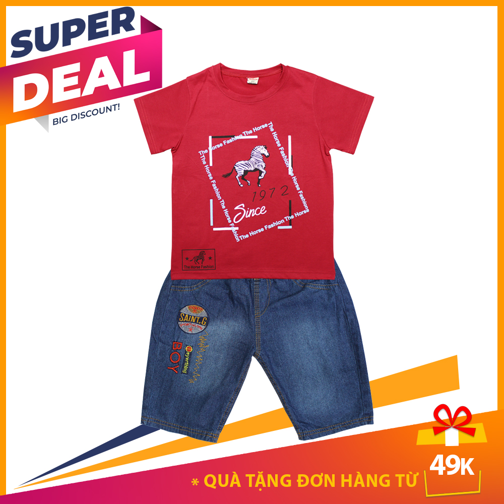 Set đồ quần Jean và áo thun bé trai dạo phố đi chơi - Size 20-32kg - Phối màu ngẫu nhiên