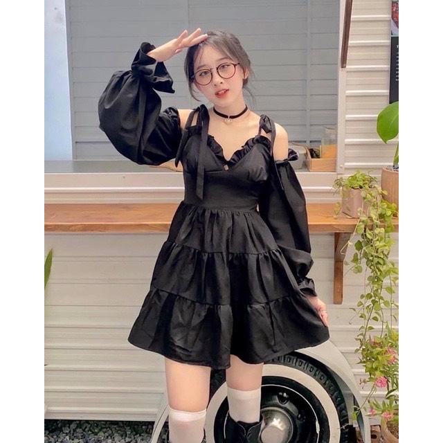 [HCM]Đầm babydoll phối dây cột nơ vai