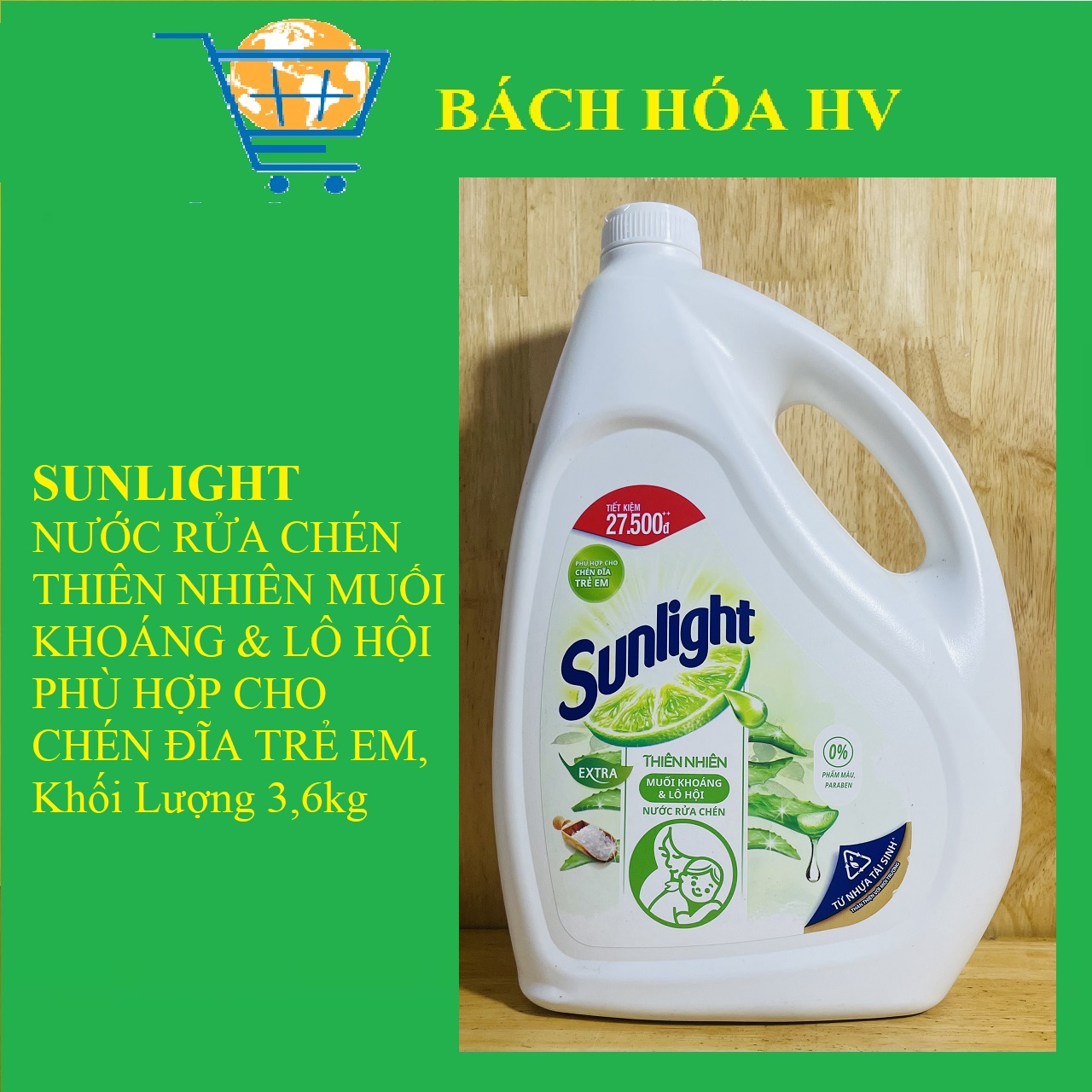 Nước rửa chén SUNLIGHT can 3,6KG - BACH HOA HV