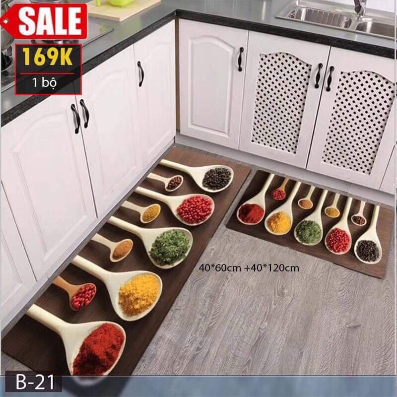 Bộ 2 thảm trải sàn nhà bếp tiện dụng( giao mẫu ngâũ nhiên)