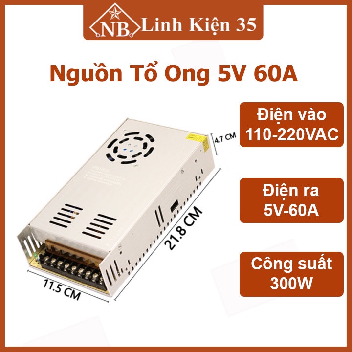 Nguồn tổ ong 5V 60A nhỏ gọn, dễ tích hợp, giá rẻ
