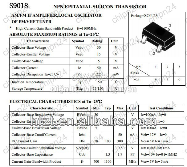 [25 con] (G10.1) Transistor Dán S9018 (J8) SOT-23 NPN 50mA 15V (SMD) (9018) - HH003373