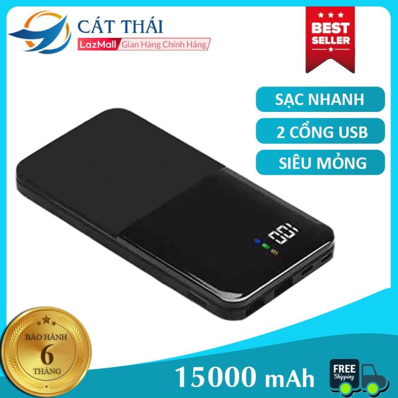 Giá Pin sạc dự phòng Cát Thái Q100 Dung lượng 15000mAh Polymer Siêu mỏng trợ thủ du lịch dễ dàng bỏ túi 2 cổng vào thích hợp Android và IOS Cát Thái