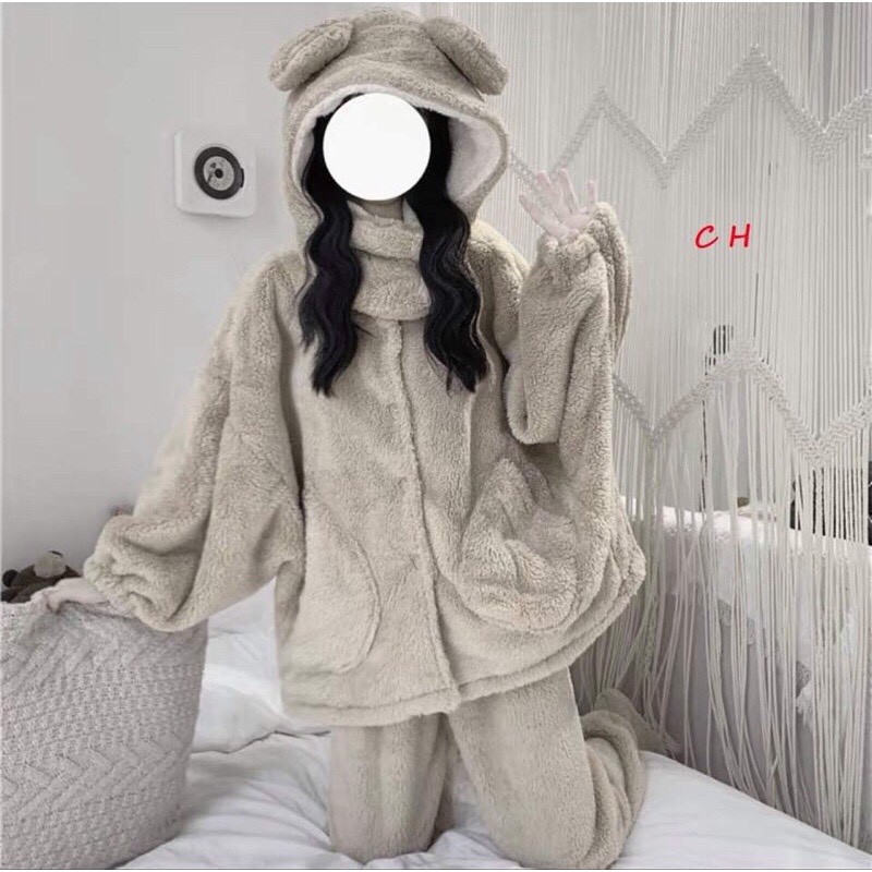 Bộ ngủ gấu lông kèm miếng đắp cổ CH12