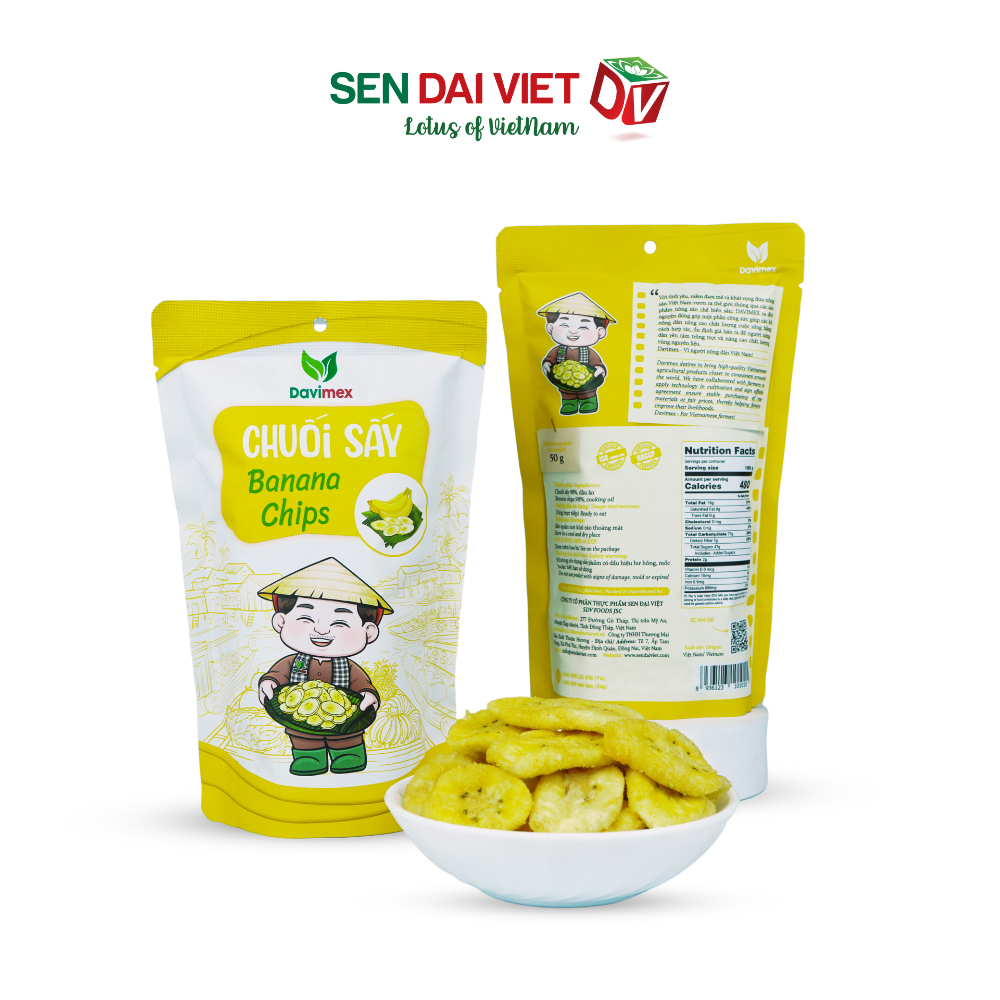 Dried banana-natural sweet taste, absolutely crunchy, delicious, luxurious-Dai Viet-pack of 50g