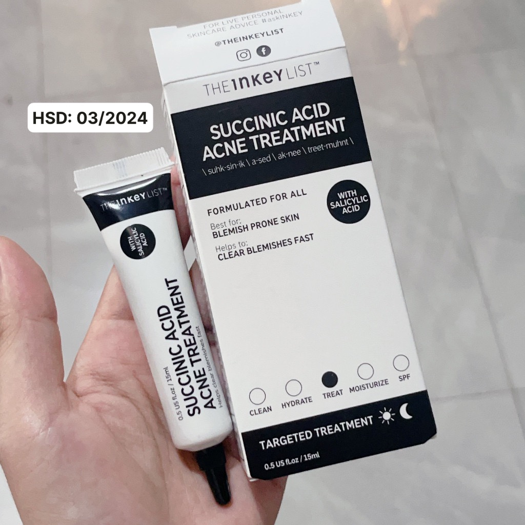 Kem Chấm Mụn/Thâm SUCCINIC / MANDELIC ACID Acne Treatment The Inkey List 15ml
