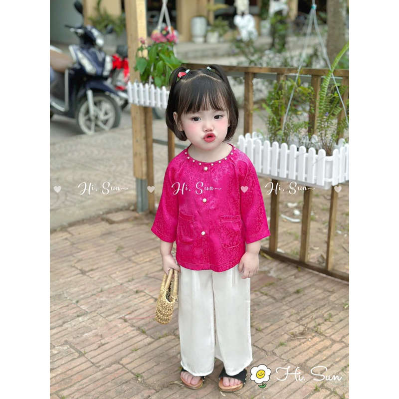 Bộ bà ba gấm lụa satin 3 màu cho bé gái