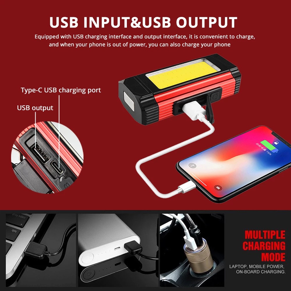 Super bright and practical led USB rechargeable magnetic charging light with magnetic suction clip adjustable LED work light delivery angle fast