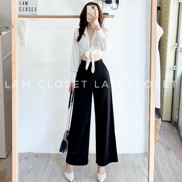 áo croptop trắng cột nơ tay dài