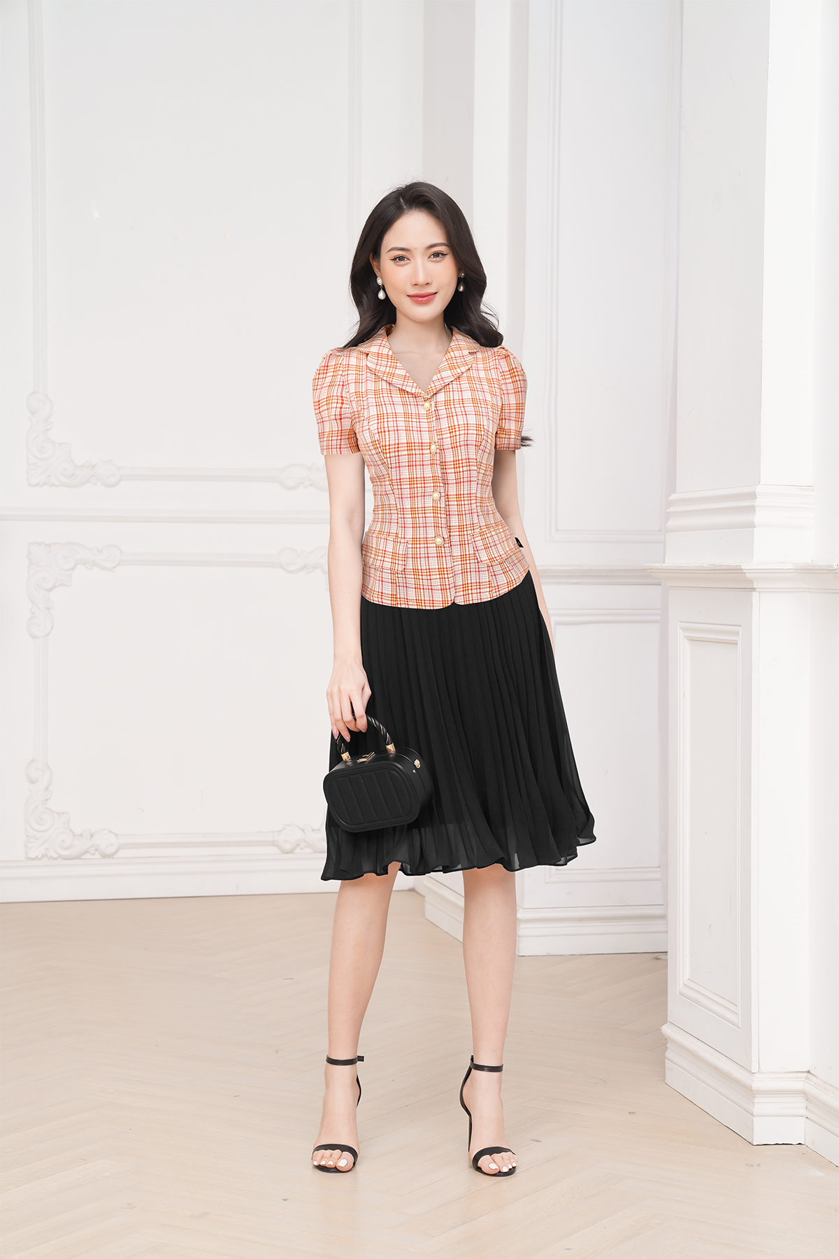 Áo sơ mi kẻ sọc caro nữ đẹp dáng peplum luperi lfsm1230 nhẹ nhàng thanh lịch