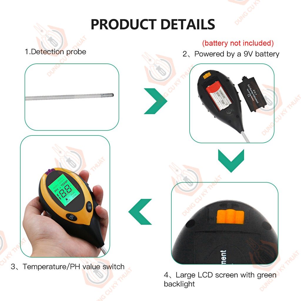 Máy đo đất, thiết bị đo PH đất 4-1 (PH, độ ẩm, ánh sáng, nhiệt độ) _ [Shop Dụng Cụ Kỹ Thuật]