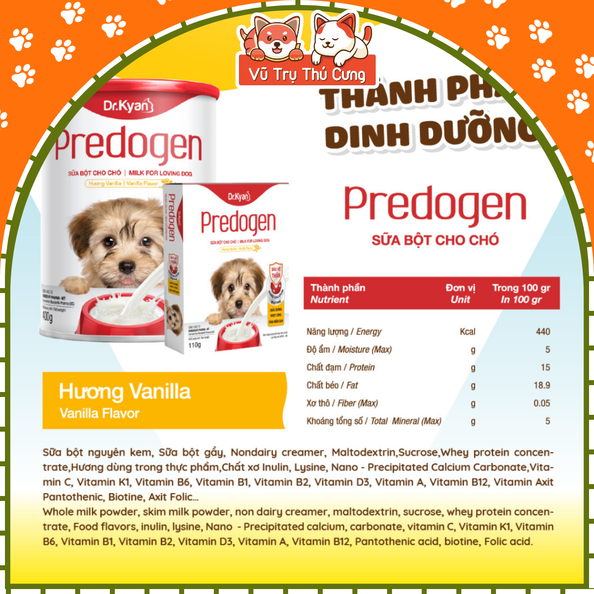 Sữa Bột Dinh Dưỡng Predogen Dr.Kyan Cho Chó Mèo lon 400g