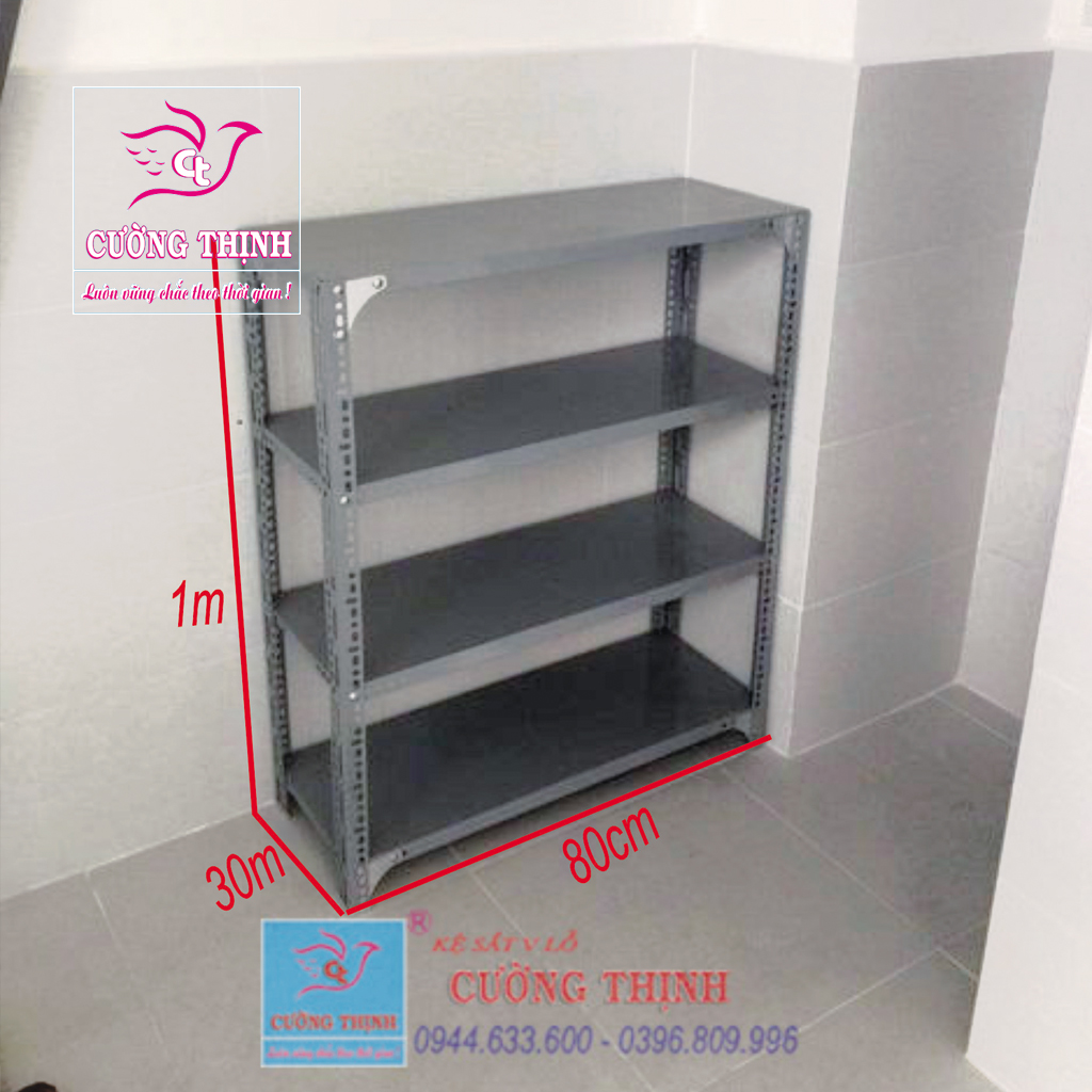 Kệ sắt v lỗ 4 tầng, cao 1m x dài 80cm x 30cm, kệ sắt đang năng