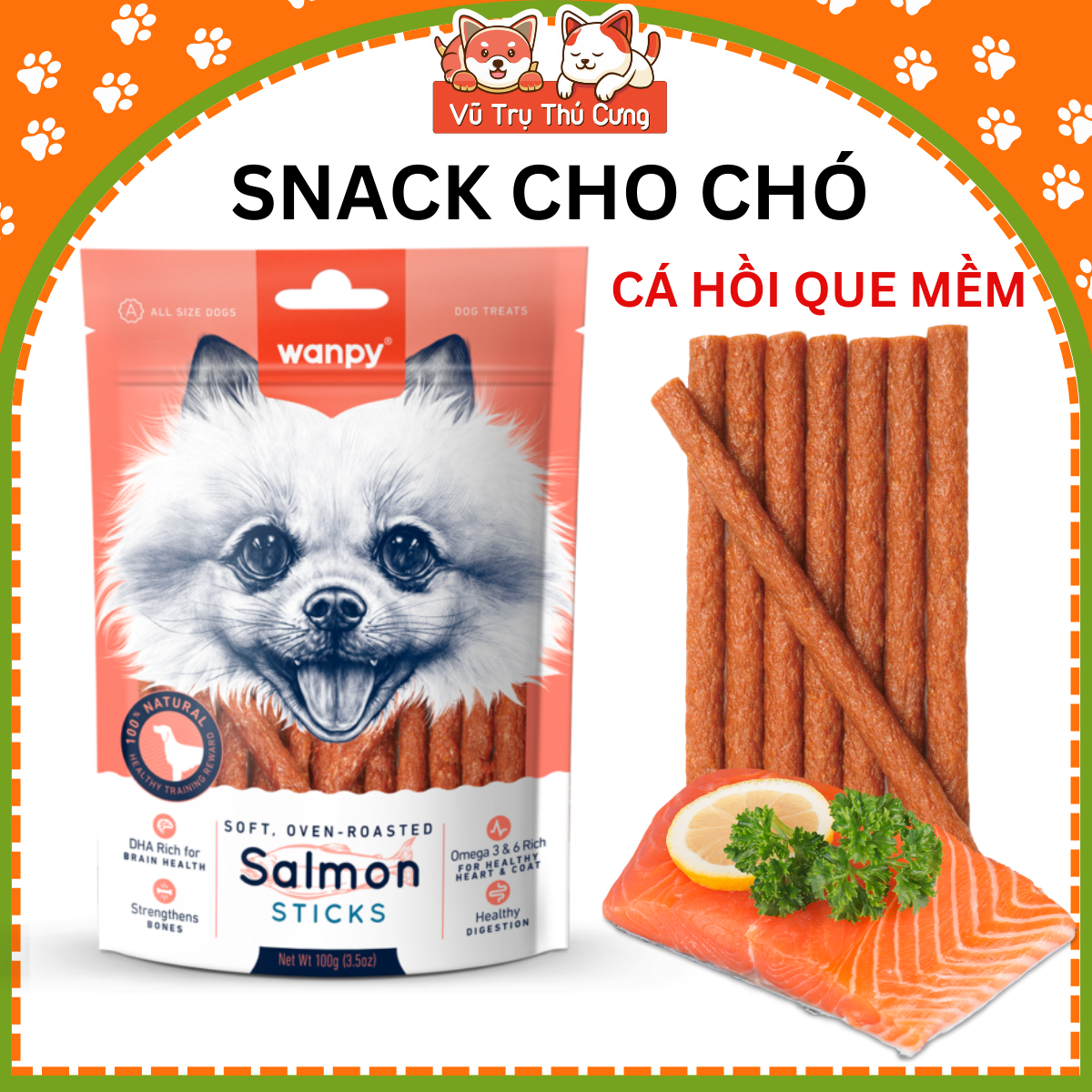 Snack Que thưởng cho chó Wanpy vị cá hồi 100g