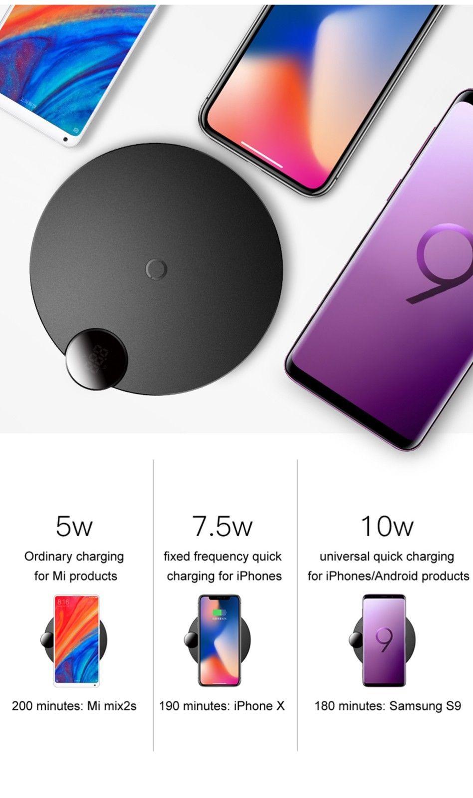 Baseus led digital display qi wireless fast charger for iphone xs max xr, iphone x , iphone 8,samsung s9, note8